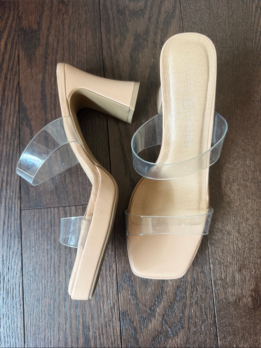 Chinese Laundry Nude Clear Strap Block Heels